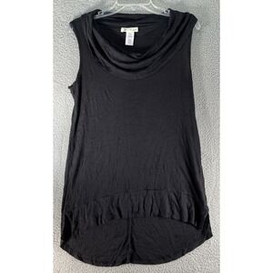 R2D Women's Tunic Top SZ SMALL Black Cowl‎ Neck Drape Sleeveless Ribbed High Low
